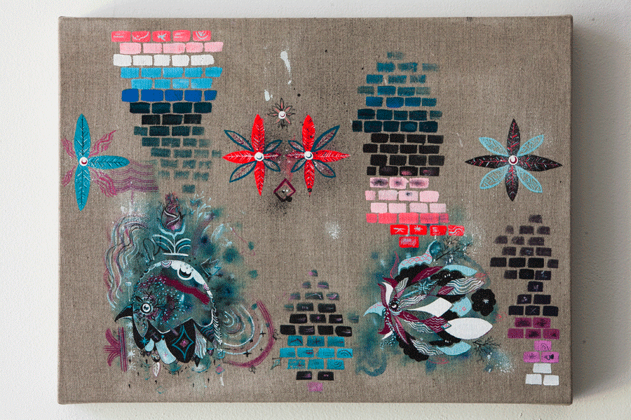 'Another Day Another Caw' 15x18 in gouache on linen (click for larger image)